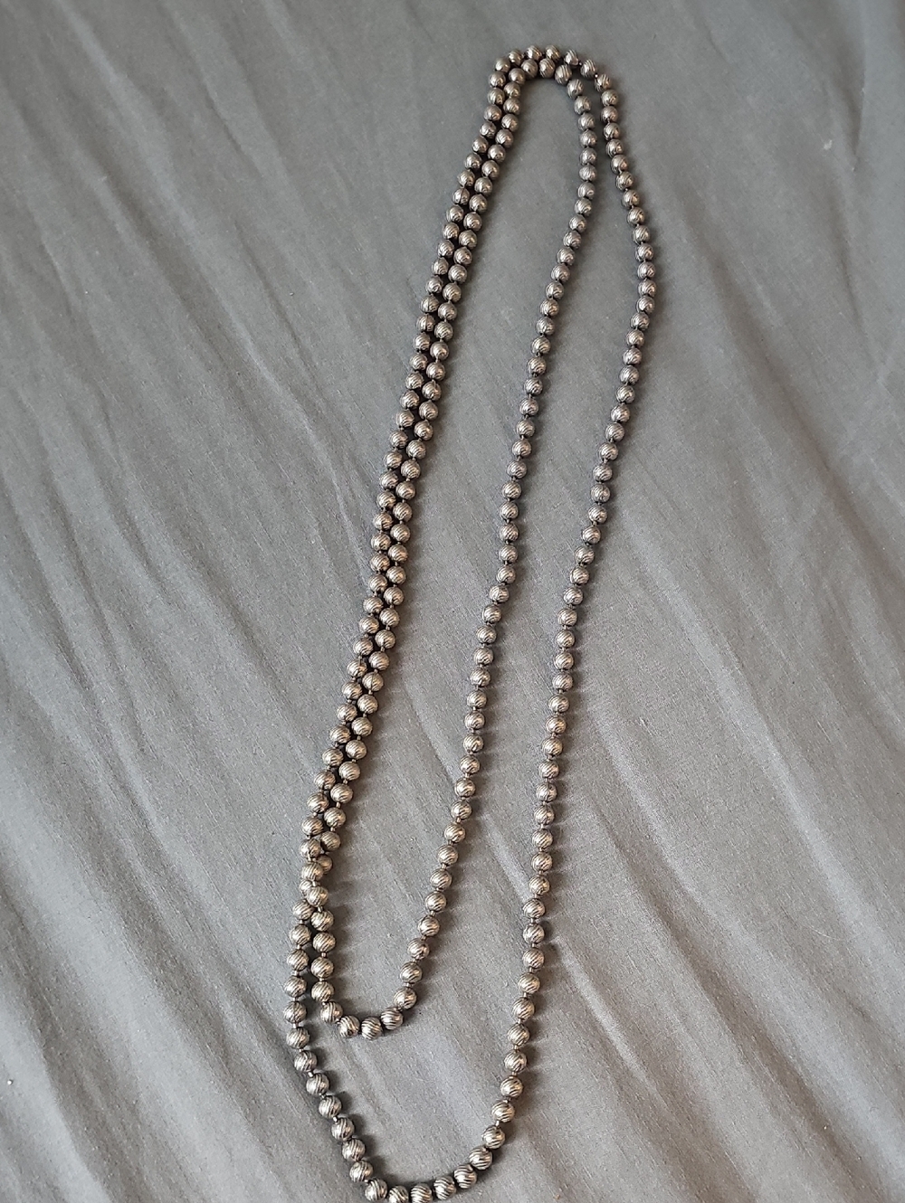 Vintage Silver Beaded Long Necklace